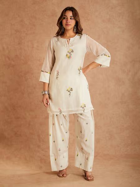 Off-White Pastel Flora Palazzo Suit